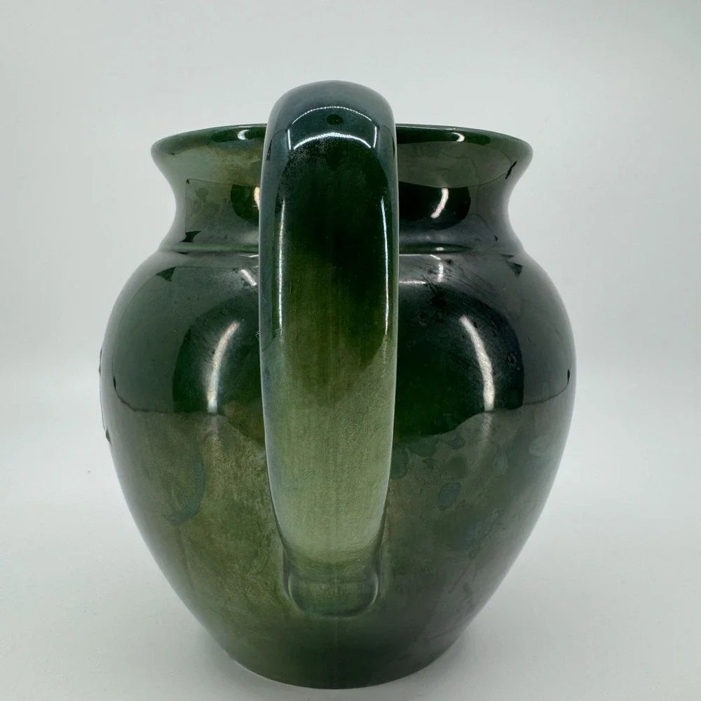 Williams Sonoma 2 Lit Green Stoneware Pitcher Farmhouse Crock Utensil Holder Jug